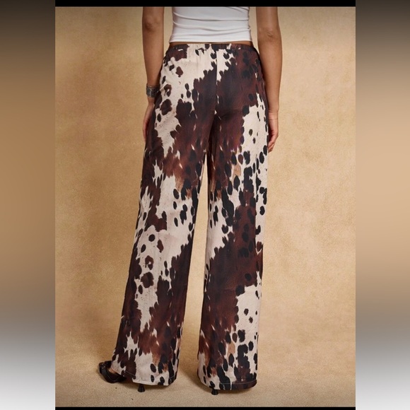 Wide-Leg Cow Print Pants - Brown & Cream - Picture 4 of 7